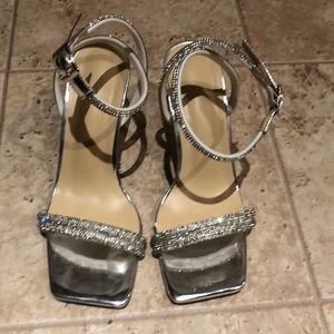 Silver Sandals w/clear 3 inch heel